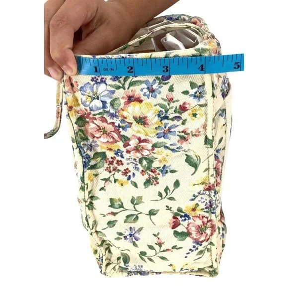 LONGABERGER HOMESTEAD Lined Tote Bag Ivory Color Floral With Embroidered Pocket - Picture 9 of 14